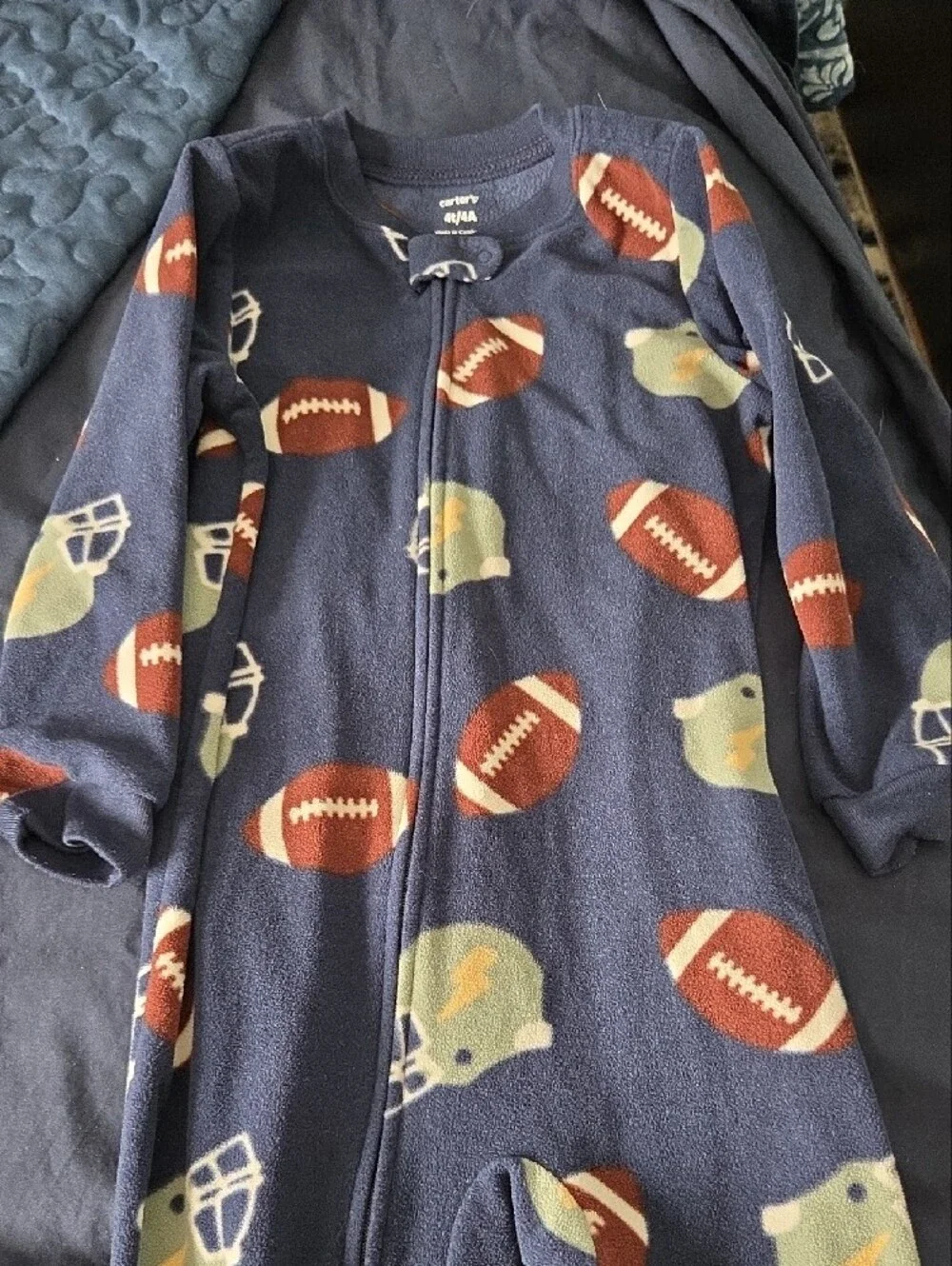 Carter's Navy Football & Rocket Fleece Footed Pajamas- Set of 2 Size 4t, Kids